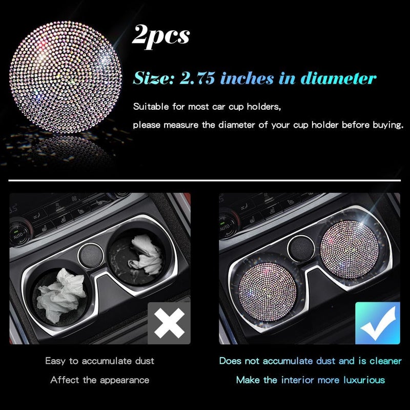 Murimt 2 PCS Universal Vehicle Bling Cup Holder Insert Coaster Car Interior Accessories,2.75 inch Silicone Anti Slip Crystal Rhinestone Car Coaster(Colorful) - Image 2